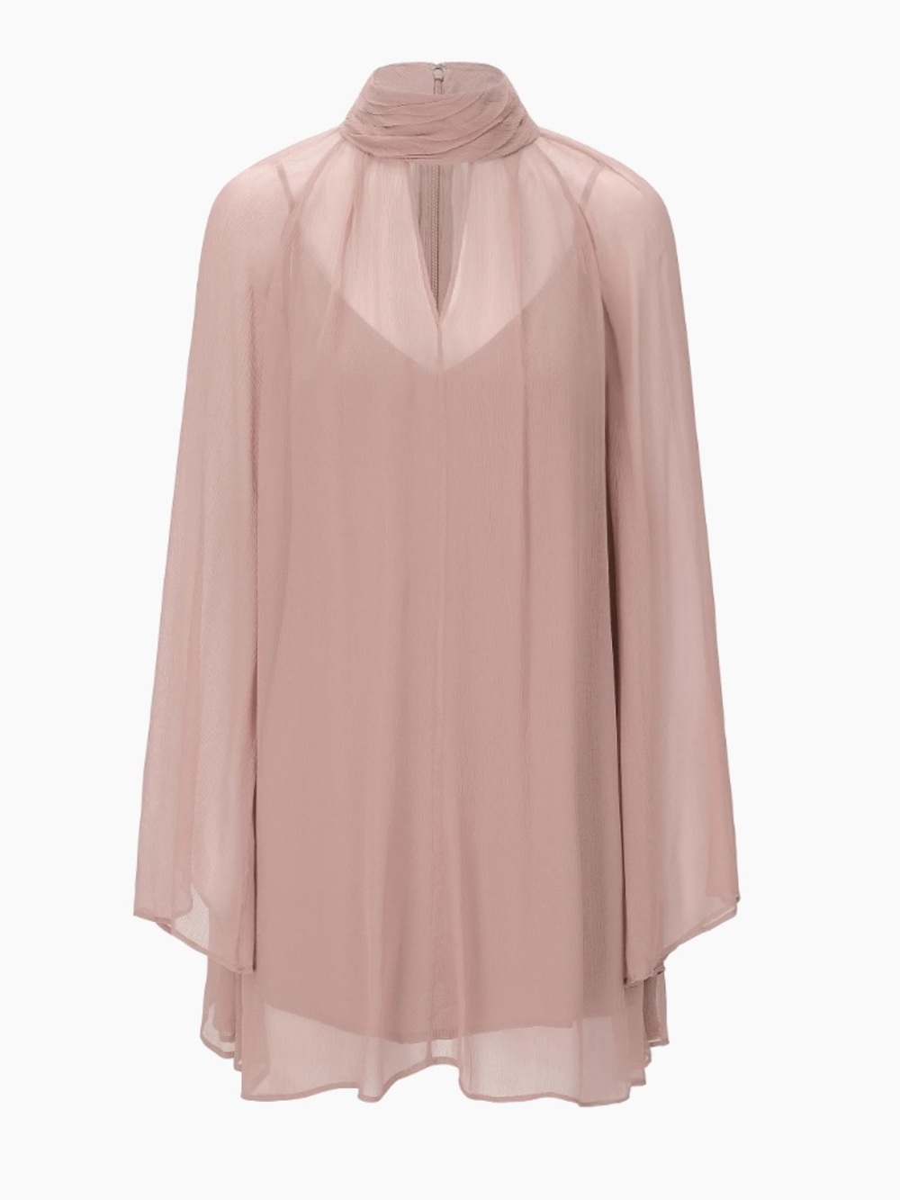 STAUD TAUPE Esther Semi-Sheer Minidress $495 Chiffon High-Neck Cape Blouse SZ XL